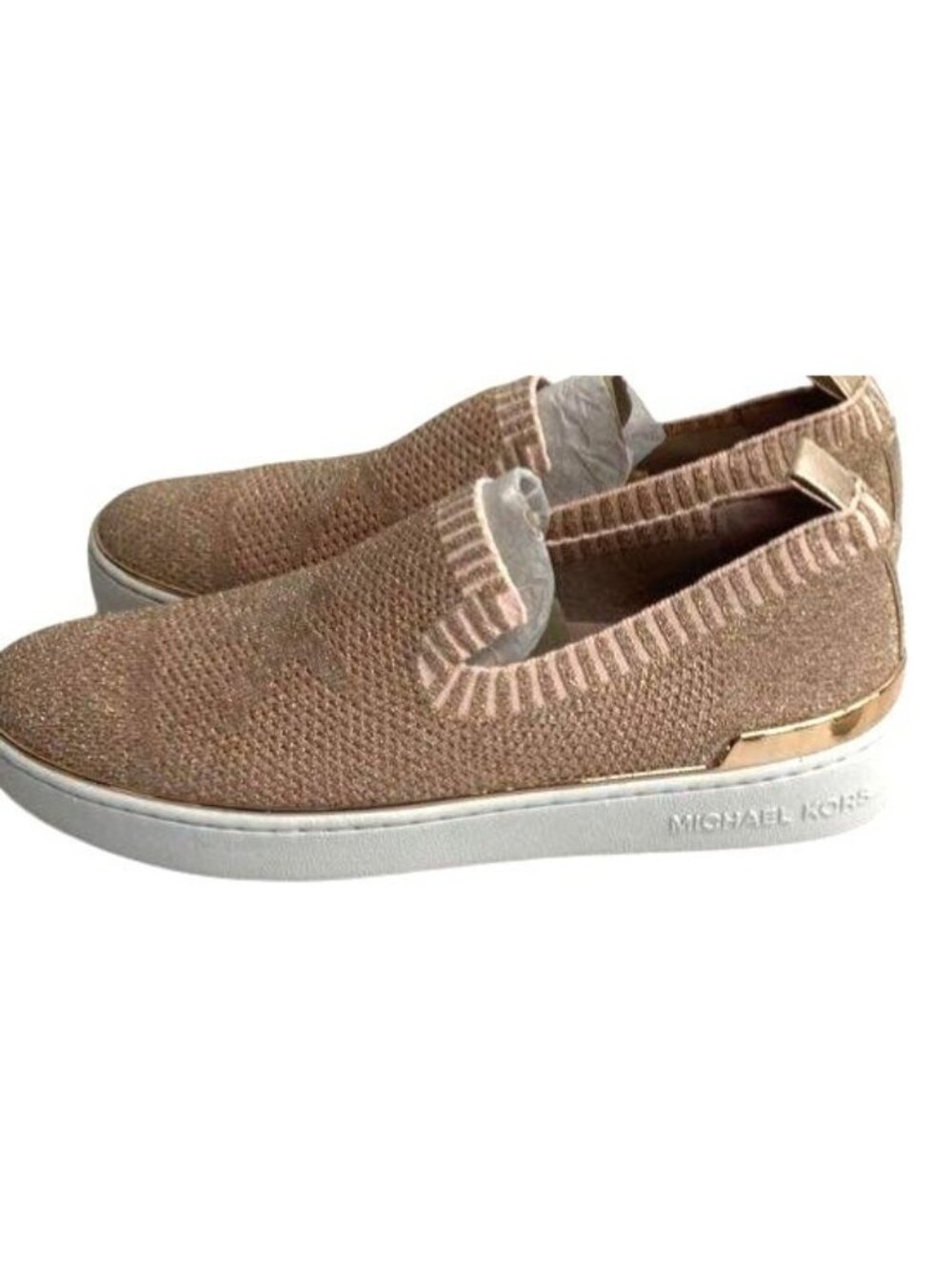 Michael Kors Skyler Knit Womens Rose Gold Slip-On Sneakers 7